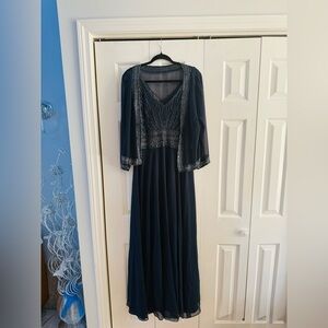 J Kara Chic 3/4  Sleeve Navy Dress with Embellishments